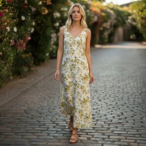 Laura Ashley Vintage Floral Feminine Cottagecore Midi Dress Linen‎ Blend Size 10
